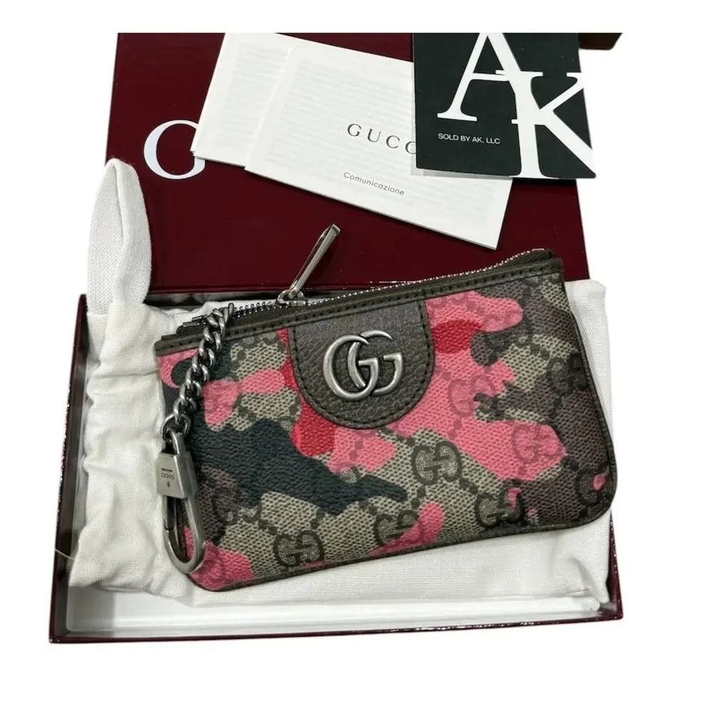 Gucci GG Supreme Pink Red Camo Key Case Key Pouch Double G NWT Full Set